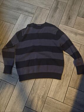 Brandy Melville Navy and Charcoal Striped Crewneck Sweater